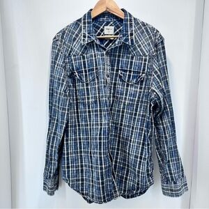 Gap 1969‎ Flannel Shirt Men’s XL Black Pearl Snaps Slim Fit Western Long Sleeve